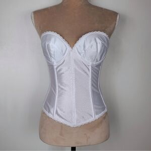 Vtg Empire Intimates Long Line Bra White Satin Lace Strapless Corset Bustier 34B